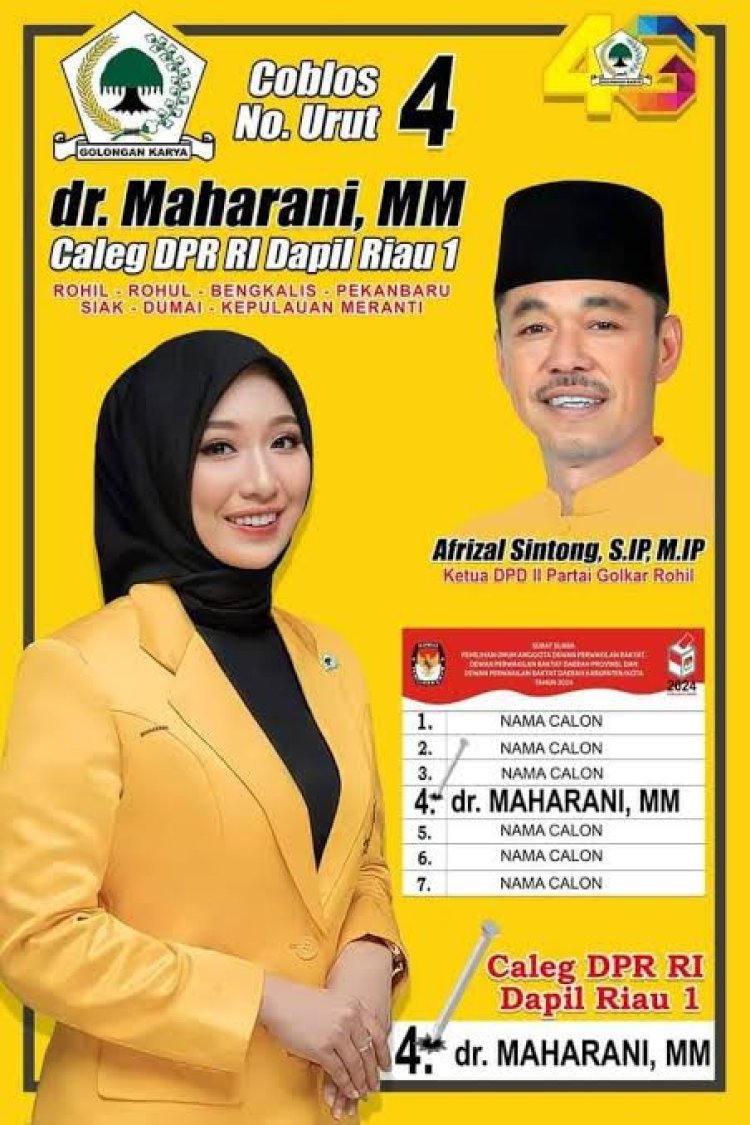 Hasil Quick Count DPR RI Dapil Riau: Partai Golkar Unggul, Caleg RI 1 dr. Maharani Memimpin atas H. Syamsuar