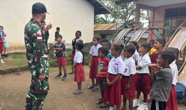 TNI Satgas Pamtas Tanamkan Nasionalisme di SDK Nilulat TTU