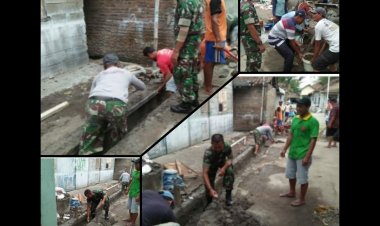 Babinsa Ngemplak dan Warga Gotong Royong Perbaiki Jalan dan Selokan