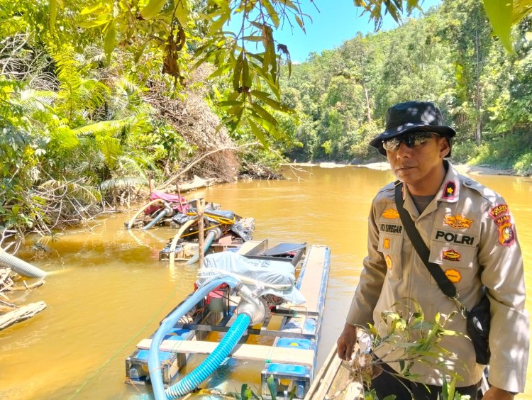 Polisi Kampar Kiri Gerebek Tambang Emas Ilegal, 7 Rakit Mesin Isap Disita