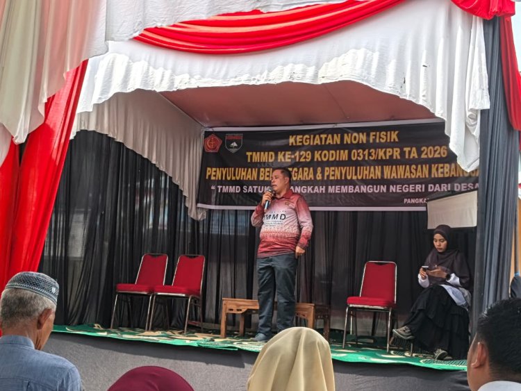 Perkokoh Karakter Bangsa, Satgas TMMD Ke-129 Kodim 0313/KPR Gelar Penyuluhan Wawasan Kebangsaan di Desa Pangkalan Terap